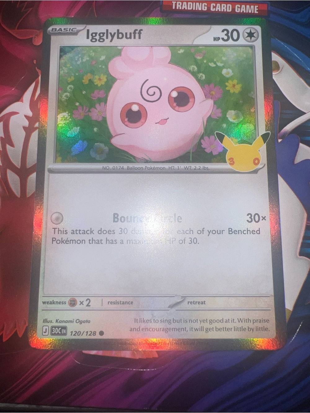 Pokemon Igglybuff Holographic Card - Pink, Green & Yellow